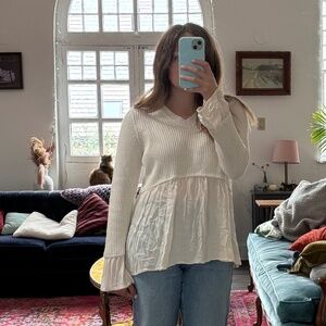 Altar'd State Cream Flowy Boho Sweater Blouse | Size S
